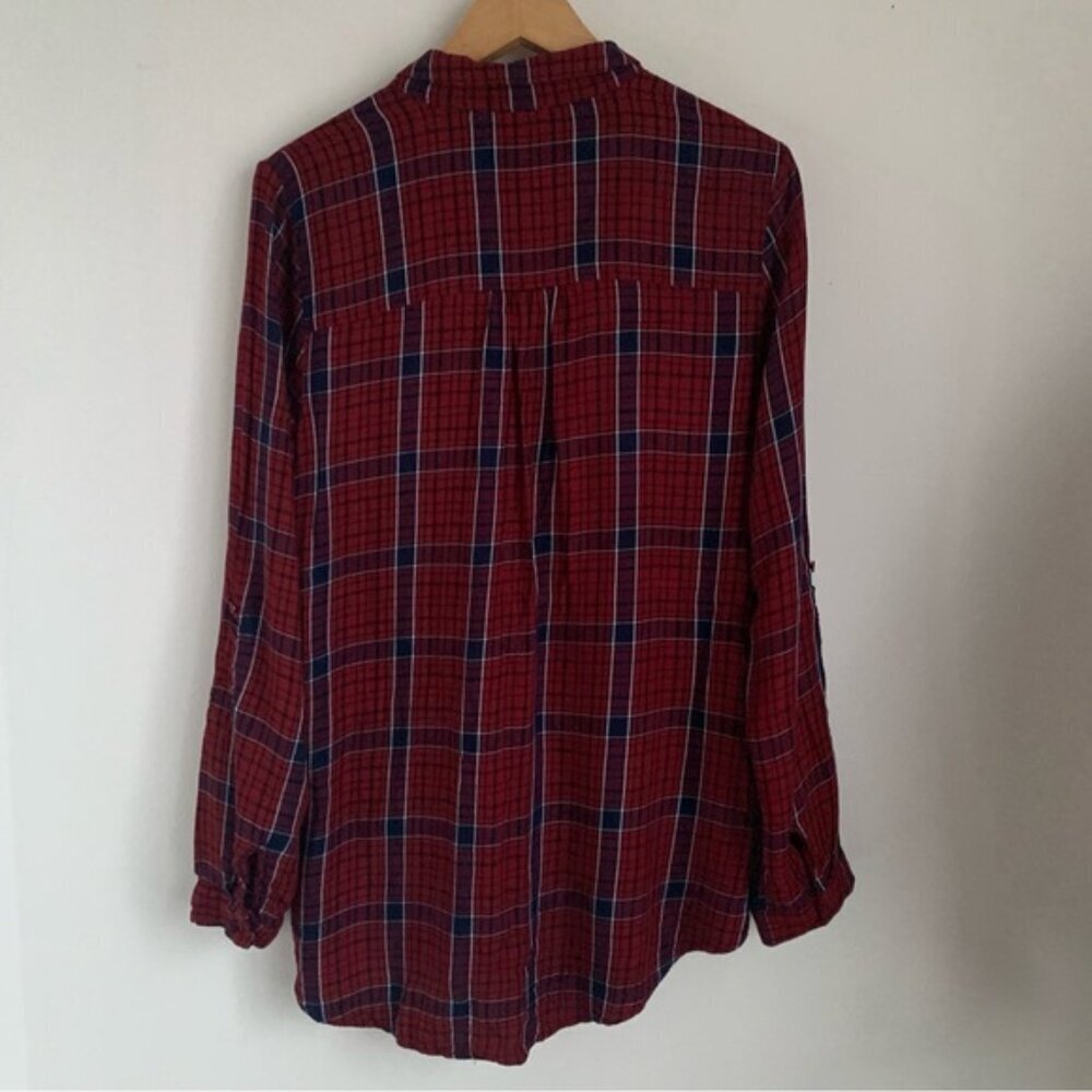 Rickis Burgundy Plaid Babydoll Peplum Shirt Blouse - Picture 6 of 8